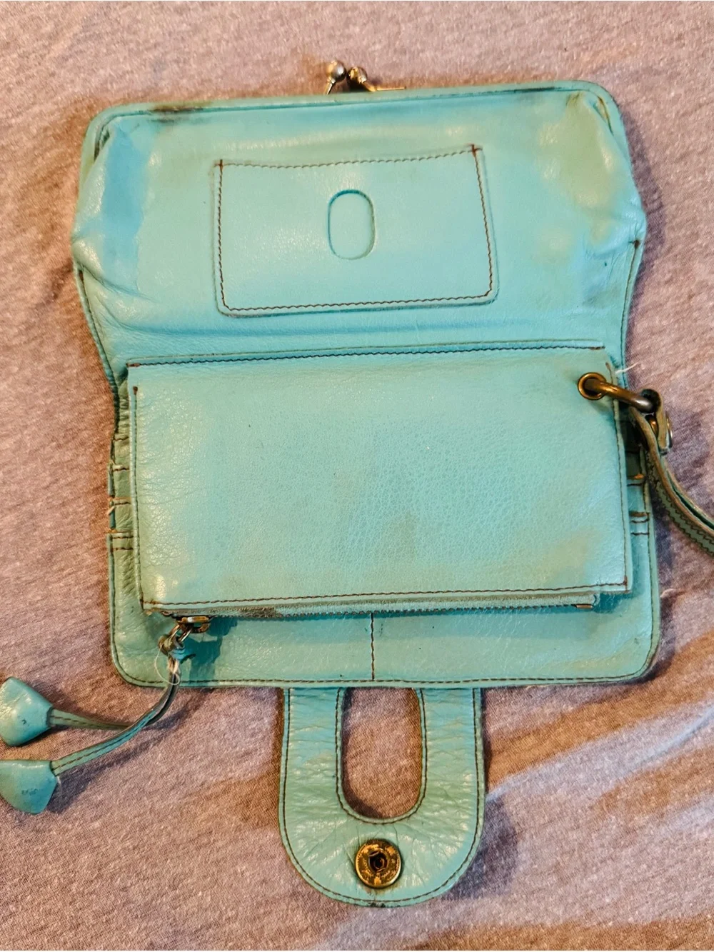 Vintage Lucky Brand Wristlet Wallet - Turquoise Leather